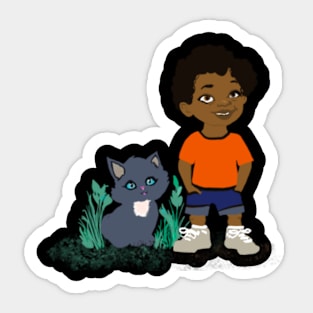 A boy and his kitten Sticker